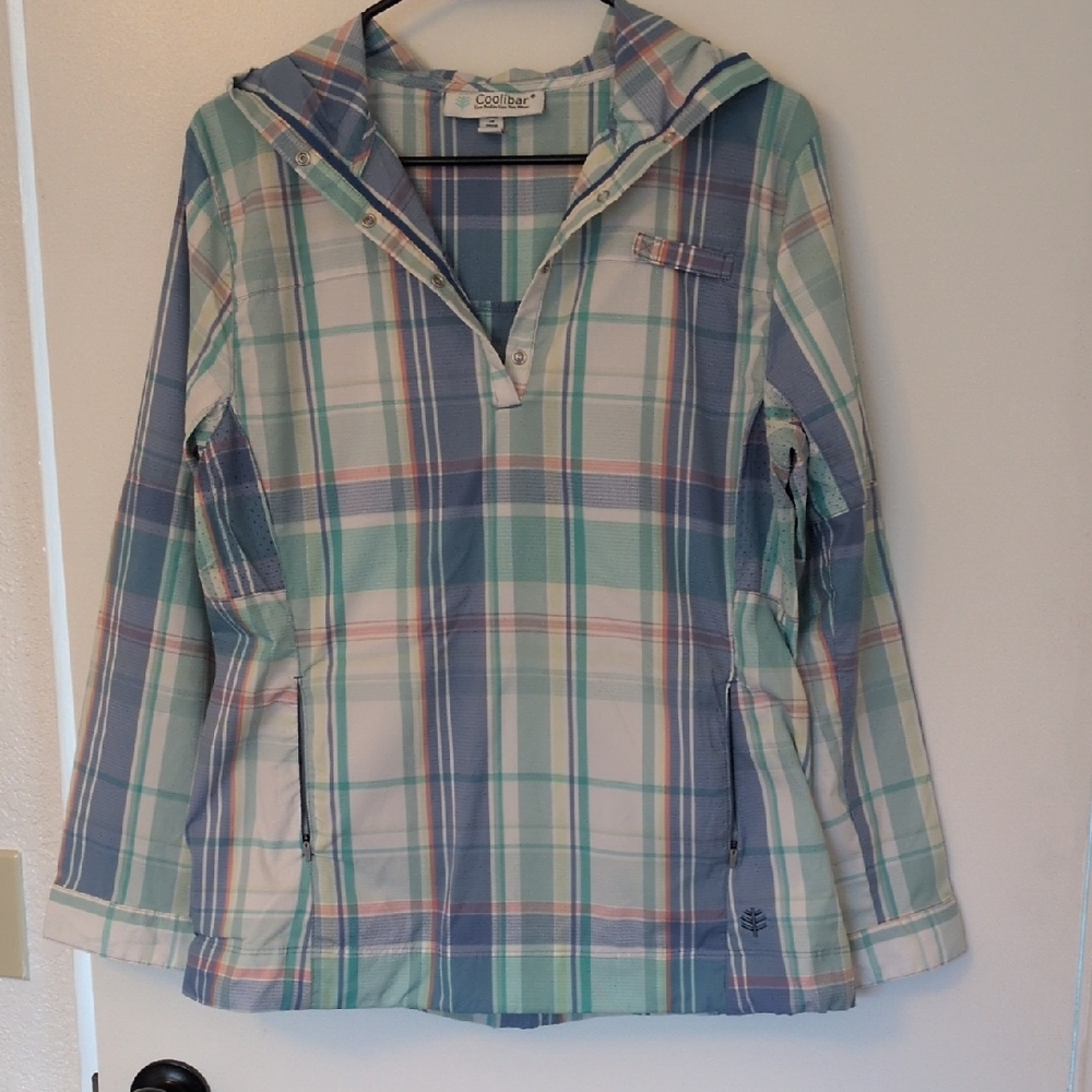 Coolibar Plaid Hoodie - Blue, Green, Pink